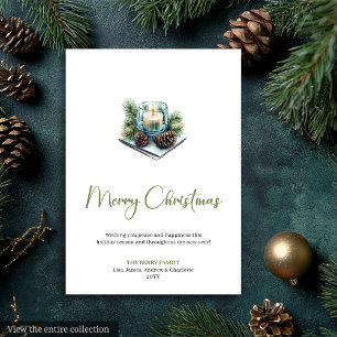Festiva Tarjeta de corona de pino acuarela bohemia minimal