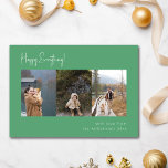 Festiva Tarjeta de cuatro fotos múltiples manuscritas mini<br><div class="desc">Tarjeta de vacaciones de cuatro fotos múltiples con letra manuscrita minimalista en verde</div>