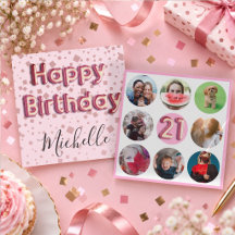 Tarjeta de cumpleaños 21 con 9 fotos de rosa sonro