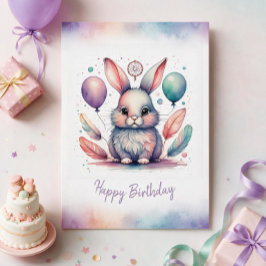 Festiva Tarjeta de cumpleaños adorable Boho Rabbit Bunny