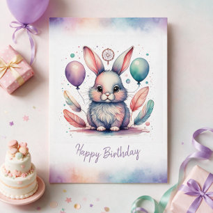Festiva Tarjeta de cumpleaños adorable Boho Rabbit Bunny