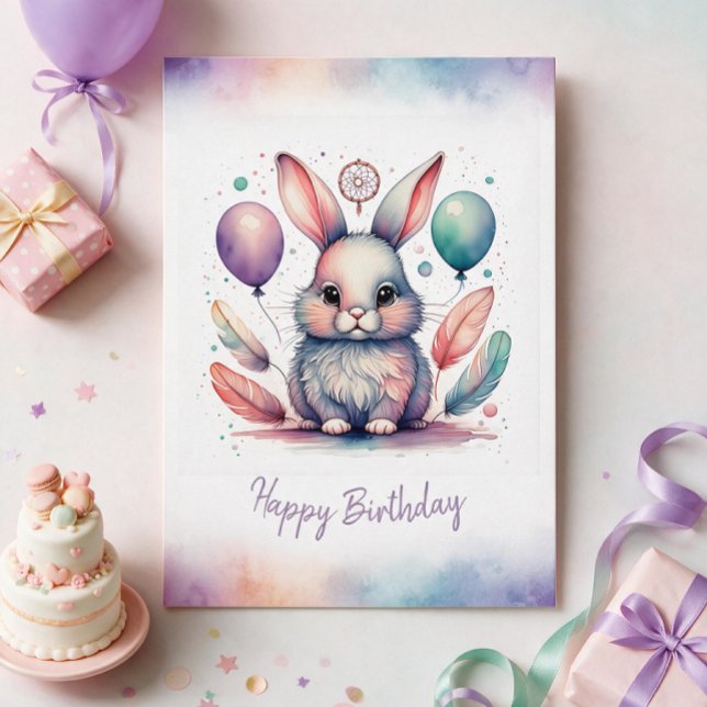 Festiva Tarjeta de cumpleaños adorable Boho Rabbit Bunny (Adorable Boho Rabbit Bunny Happy Birthday Card)