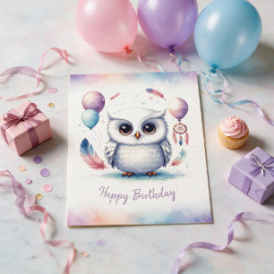 Festiva Tarjeta de cumpleaños adorable de búho nevado al a