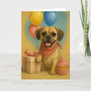 Festiva Tarjeta de cumpleaños adorable Puggle