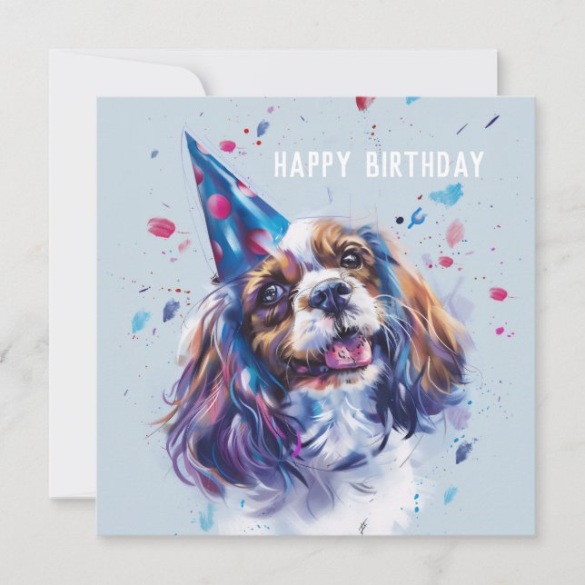 Festiva Tarjeta de cumpleaños Cavalier King Charled Spanie (Anverso)