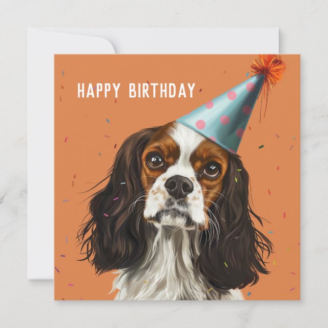 Festiva Tarjeta de cumpleaños Cavalier King Charled Spanie (Anverso)