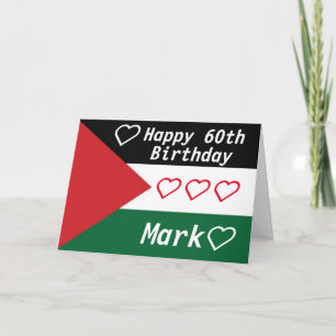 Festiva tarjeta de cumpleaños con bandera palestina