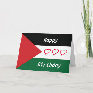 Festiva tarjeta de cumpleaños con bandera palestina