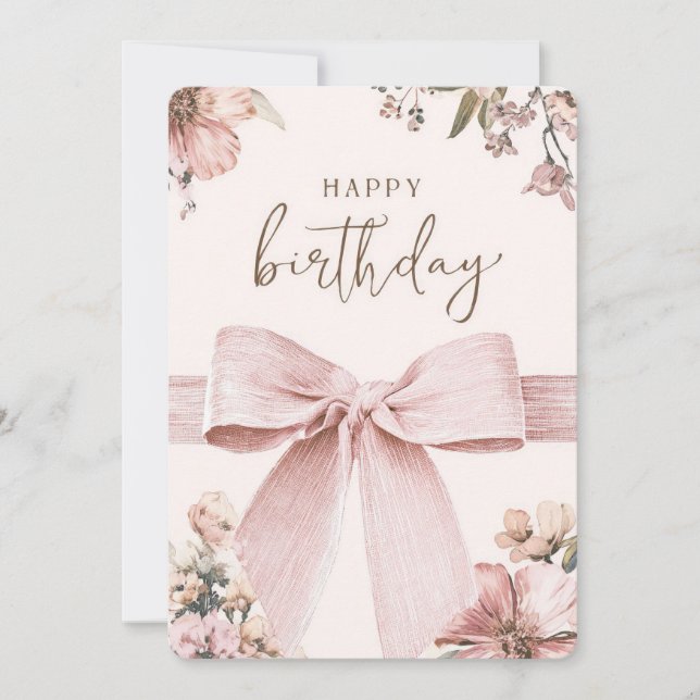 Festiva Tarjeta de cumpleaños con cinta rosa (Anverso)