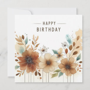 Festiva tarjeta de cumpleaños con flores de acuarela