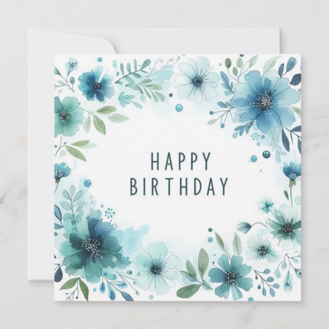 Festiva tarjeta de cumpleaños con flores de acuarela  (Anverso)