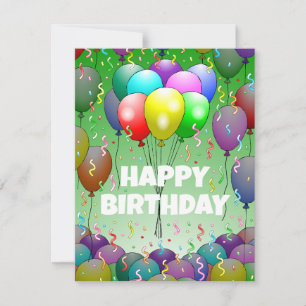 Festiva Tarjeta de cumpleaños con globos y confeti