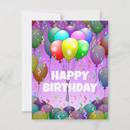 Festiva Tarjeta de cumpleaños con globos y confeti