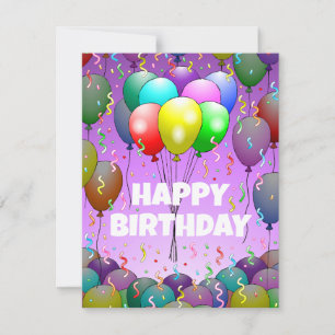Festiva Tarjeta de cumpleaños con globos y confeti