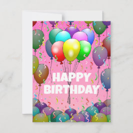 Festiva Tarjeta de cumpleaños con globos y confeti