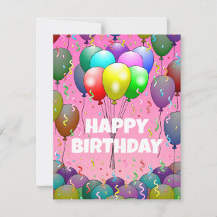 Festiva Tarjeta de cumpleaños con globos y confeti
