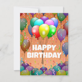 Festiva Tarjeta de cumpleaños con globos y confeti