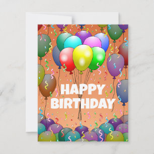 Festiva Tarjeta de cumpleaños con globos y confeti