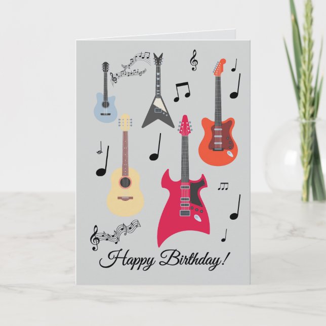 Festiva Tarjeta de cumpleaños con guitarra (Anverso)