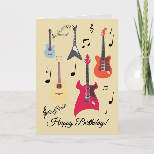 Festiva Tarjeta de cumpleaños con guitarra (Anverso)