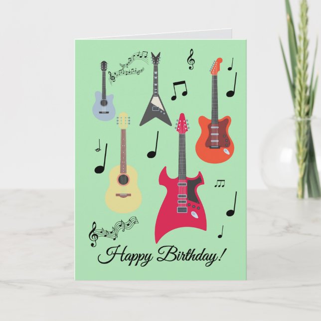 Festiva Tarjeta de cumpleaños con guitarra (Anverso)