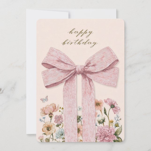 Festiva Tarjeta de cumpleaños con lazo rosa (Anverso)