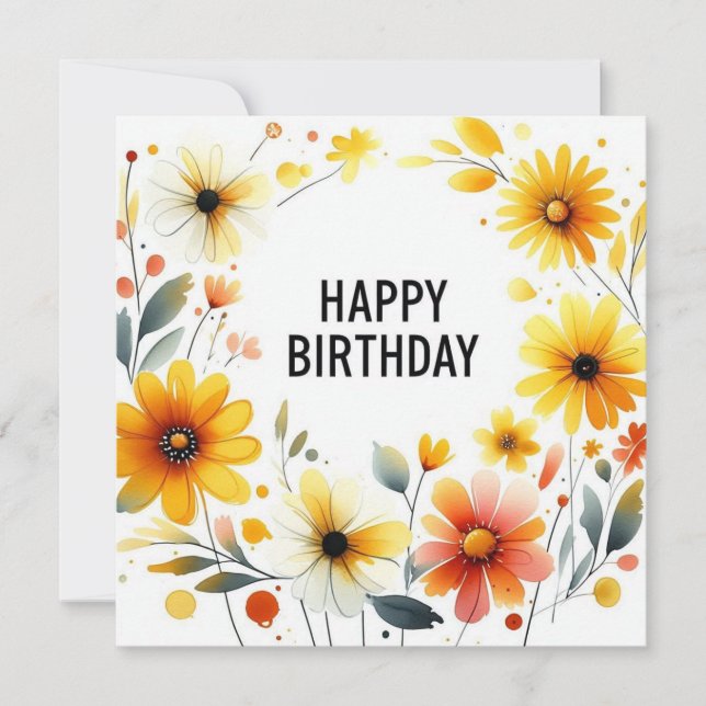 Festiva tarjeta de cumpleaños con marco de flor amarilla (Anverso)