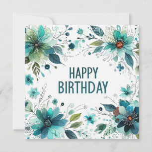 Festiva tarjeta de cumpleaños con marco de flor verde