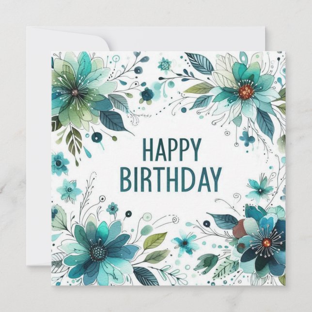 Festiva tarjeta de cumpleaños con marco de flor verde (Anverso)