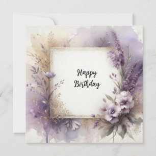 Festiva tarjeta de cumpleaños con splash morado