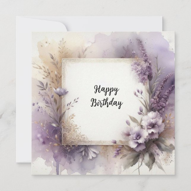 Festiva tarjeta de cumpleaños con splash morado  (Anverso)