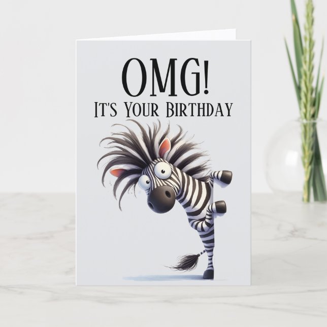 Festiva Tarjeta de cumpleaños con tema de cebra divertida (Anverso)