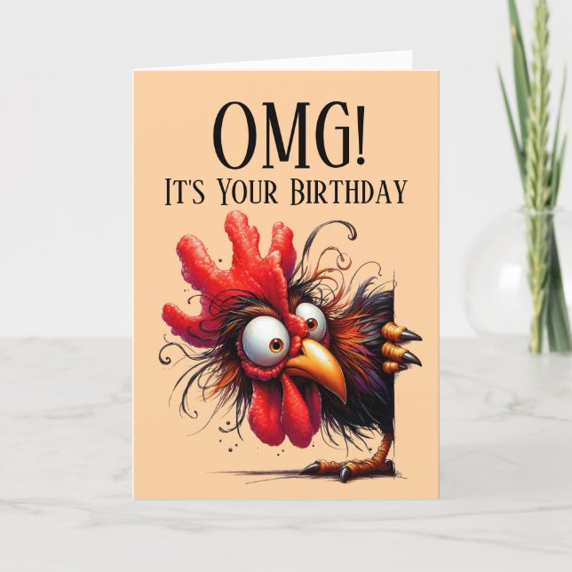 Festiva Tarjeta de cumpleaños con tema de gallo divertido (Anverso)