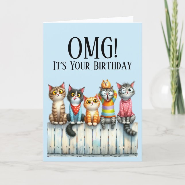 Festiva Tarjeta de cumpleaños con tema de gato lindo (Anverso)