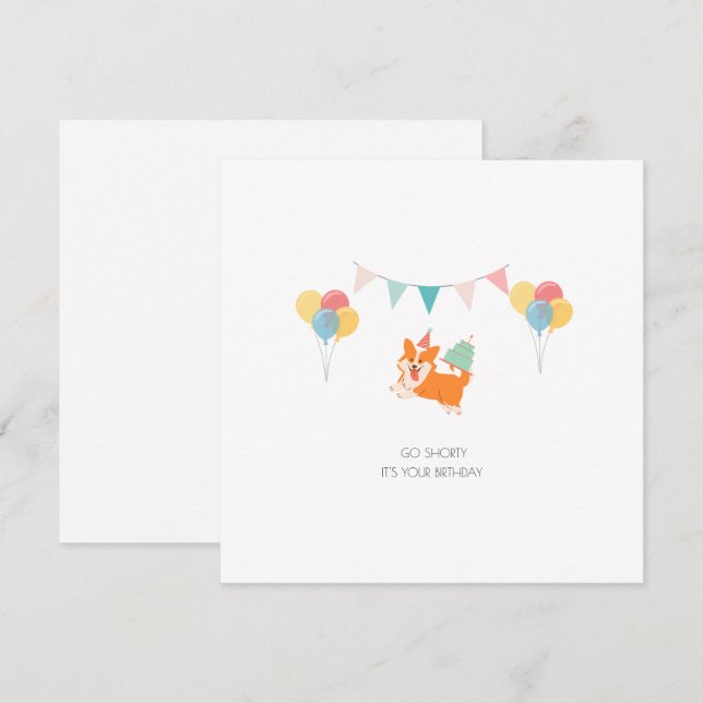 FESTIVA TARJETA DE CUMPLEAÑOS CORGI (Anverso / Reverso)