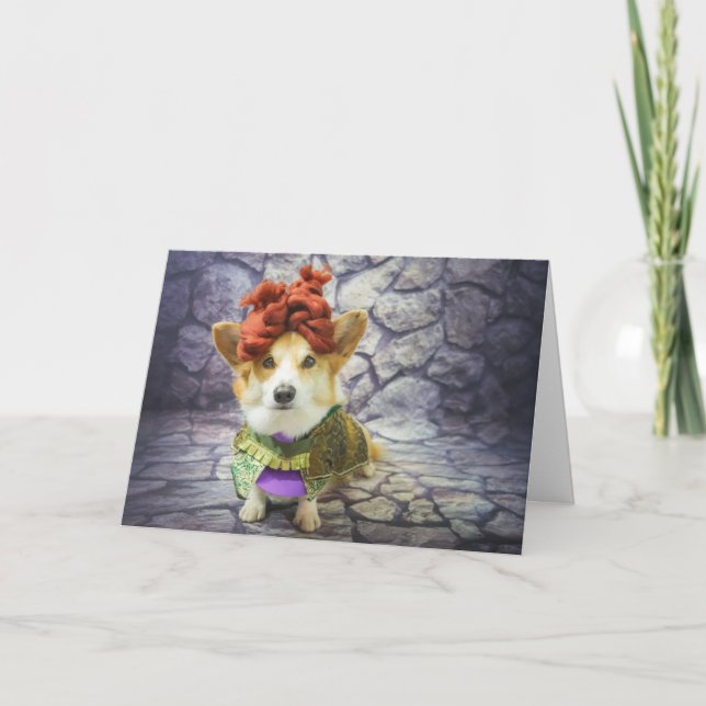 Festiva Tarjeta de cumpleaños Corgi Queen (Anverso)