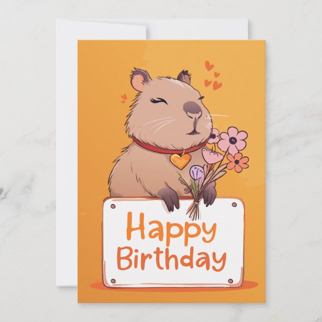 Festiva Tarjeta de cumpleaños Cute Capybara | Tarjeta anim (Anverso)