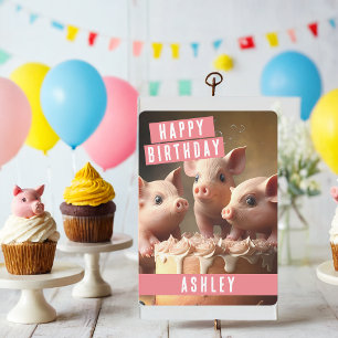 Festiva Tarjeta de cumpleaños Cute Tres Cerditos