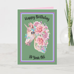Festiva Tarjeta de cumpleaños de 10 años con unicornio par