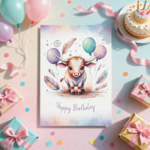Tarjeta de cumpleaños de acuarela Texas Longhorn