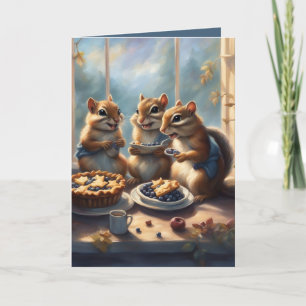 Festiva Tarjeta de cumpleaños de ardillas felices y pastel