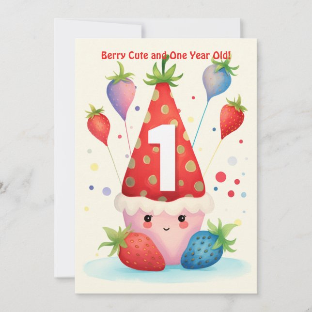Festiva Tarjeta de cumpleaños de Berry Cute 1º aniversario (Anverso)