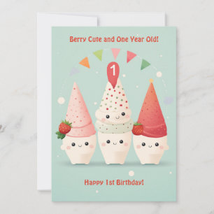 Festiva Tarjeta de cumpleaños de Berry Cute 1º aniversario