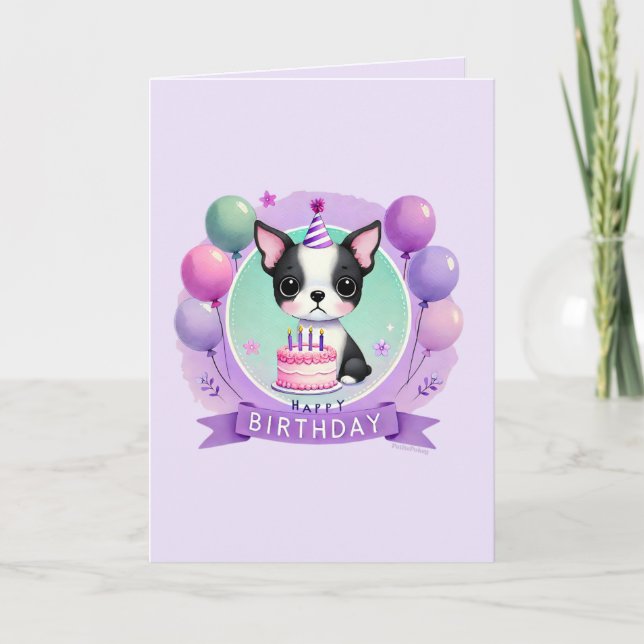 Festiva Tarjeta de cumpleaños de Boston Terrier (Anverso)