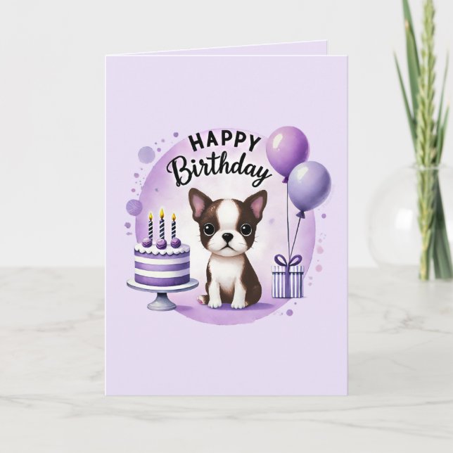 Festiva Tarjeta de cumpleaños de Boston Terrier (Anverso)