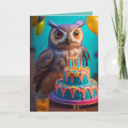 Festiva Tarjeta de cumpleaños de búho colorida