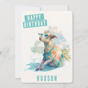 Festiva Tarjeta de cumpleaños de cabra con vibraciones de