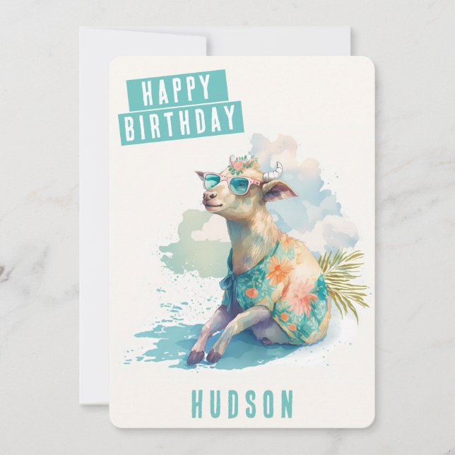 Festiva Tarjeta de cumpleaños de cabra con vibraciones de  (Anverso)