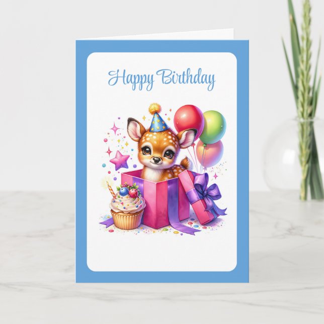 Festiva Tarjeta de cumpleaños de ciervo (Anverso)