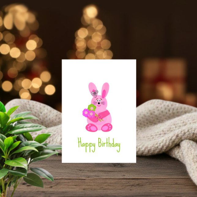 Festiva Tarjeta de cumpleaños de conejito con flores (Subido por el creador)
